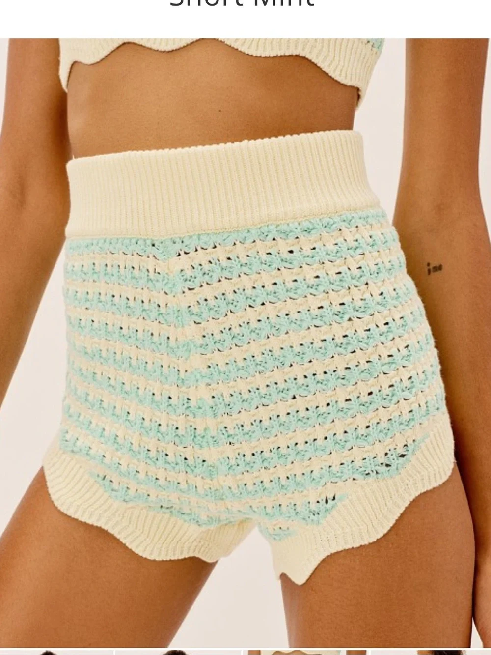 For Love & Lemons Lizzy Stripe Knit Shorts | Mint & Cream | Size L